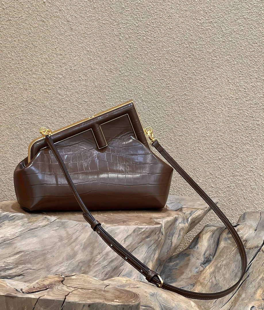 Fendi 8BP129 First Small Crocodile leather bag Dark Brown 80018M