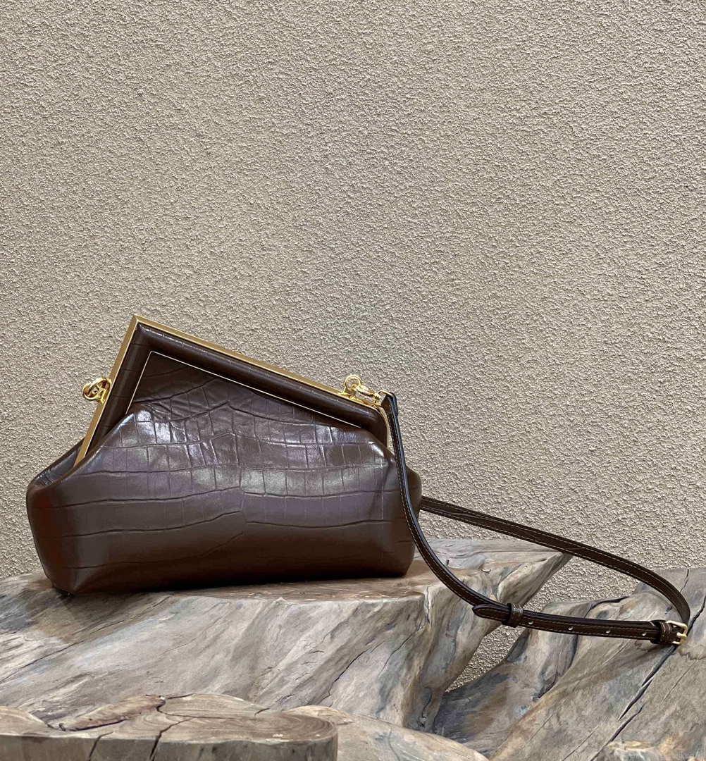 Fendi 8BP129 First Small Crocodile leather bag Dark Brown 80018M