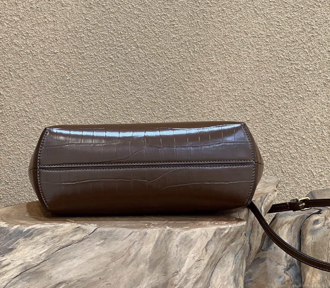 Fendi 8BP129 First Small Crocodile leather bag Dark Brown 80018M