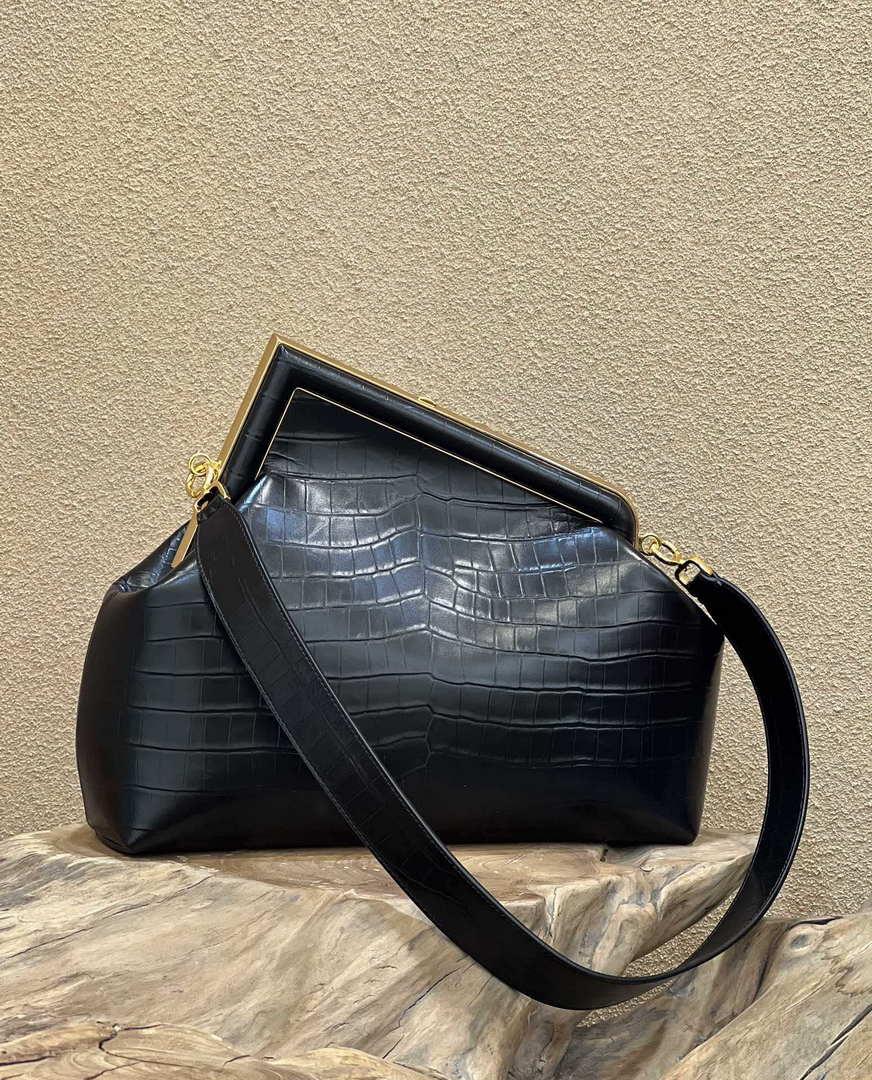 Fendi 8BP127 FENDI FIRST Medium Black Crocodile leather bag