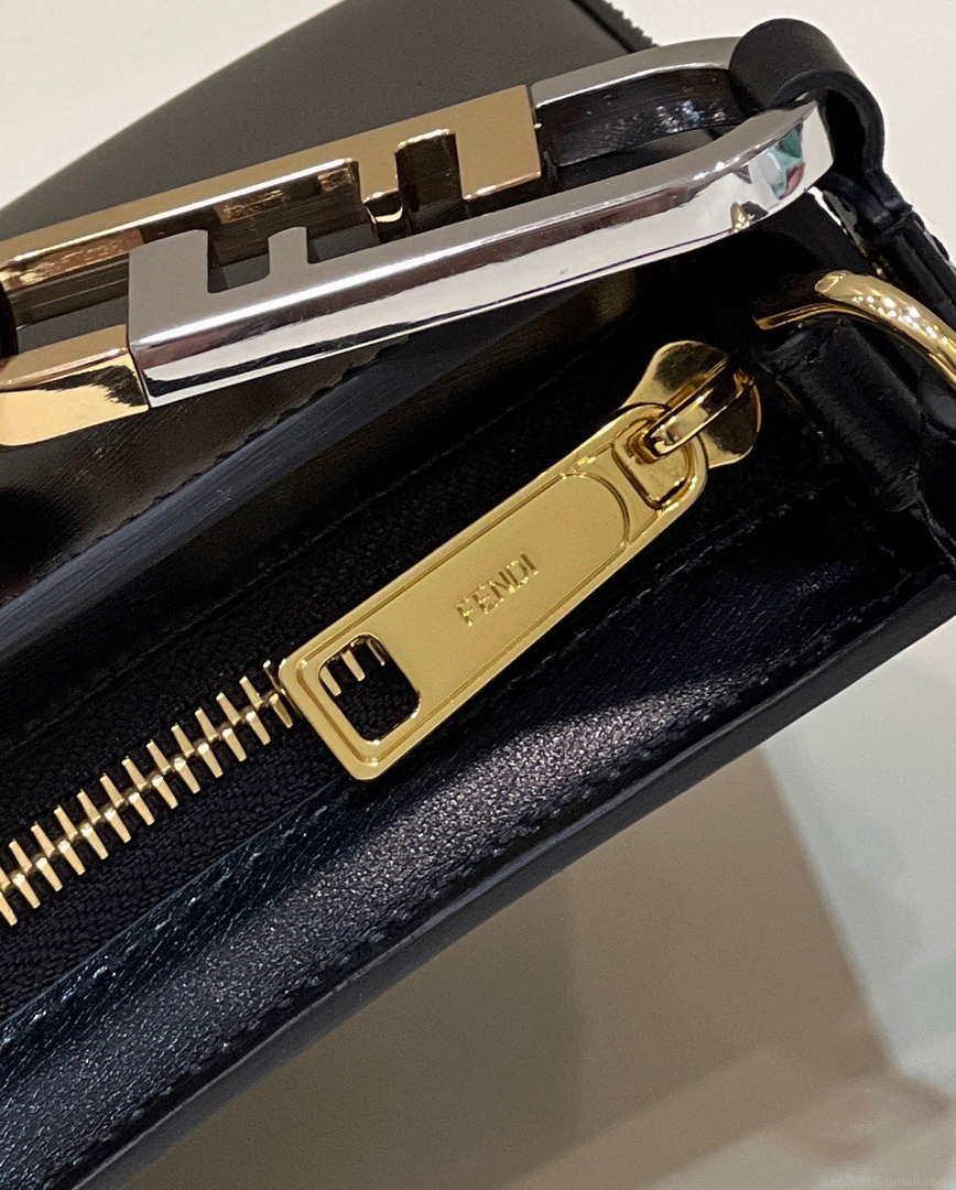 Fendi O’Lock Swing Camellia leather pouch 8BS068 Black