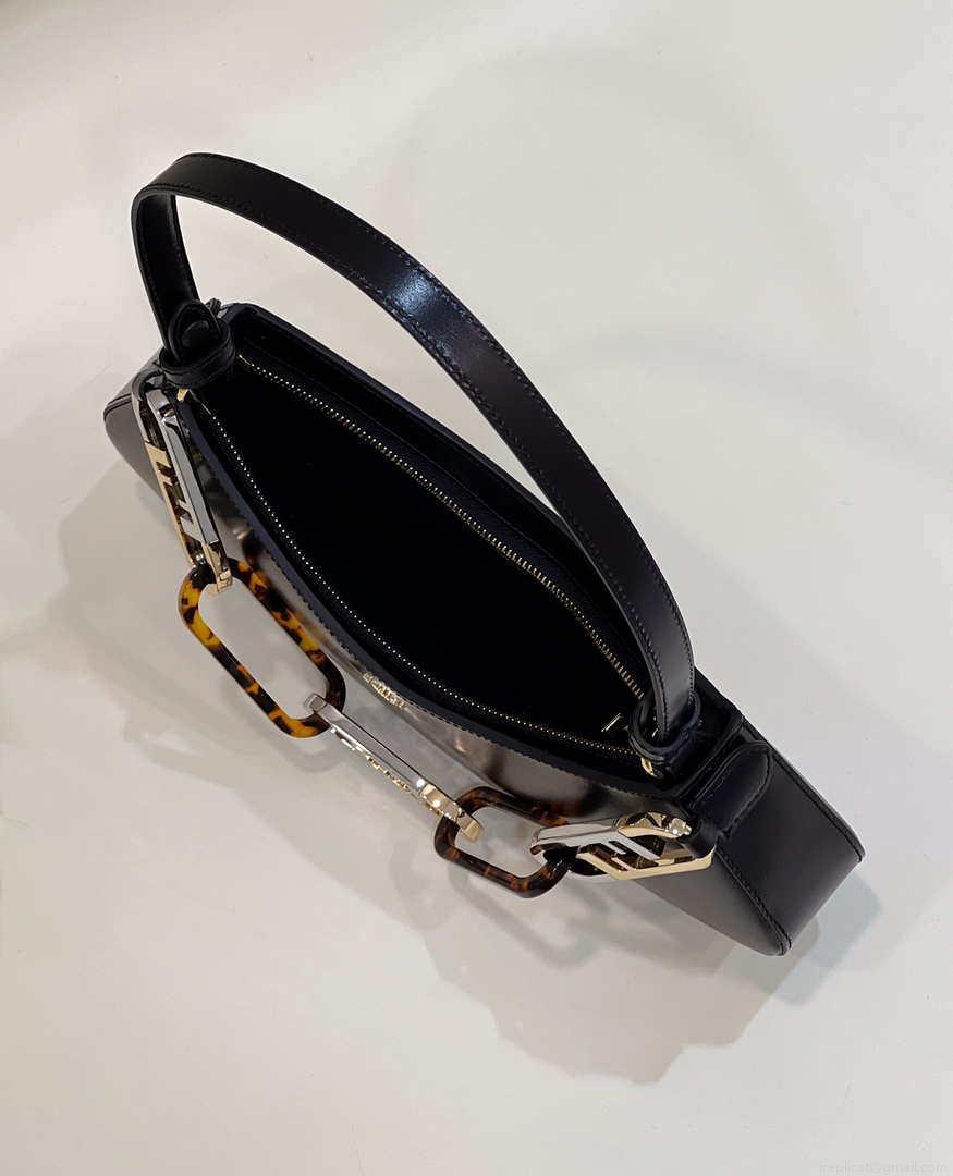 Fendi O’Lock Swing Camellia leather pouch 8BS068 Black