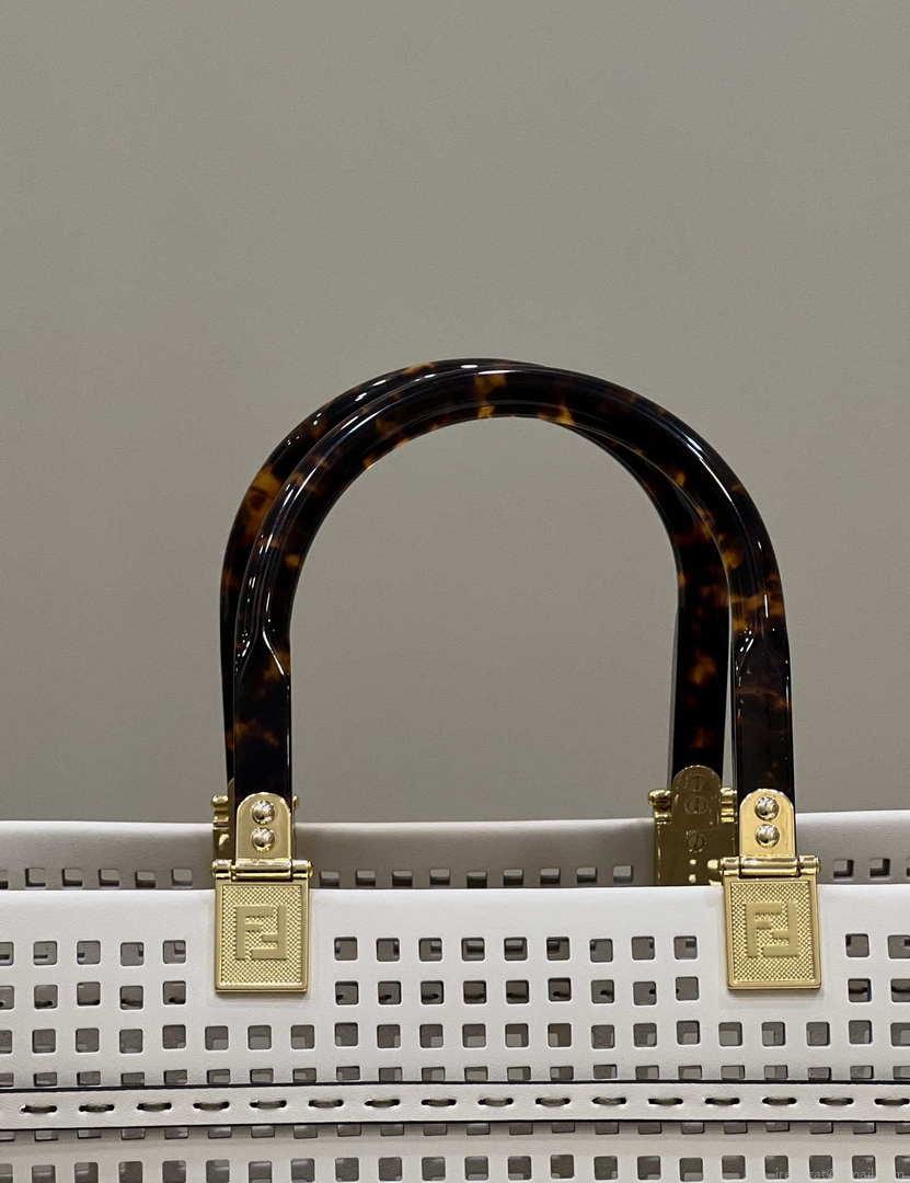 Fendi 8BH386 Sunshine Medium 8575 Two-toned perforated leather shopper