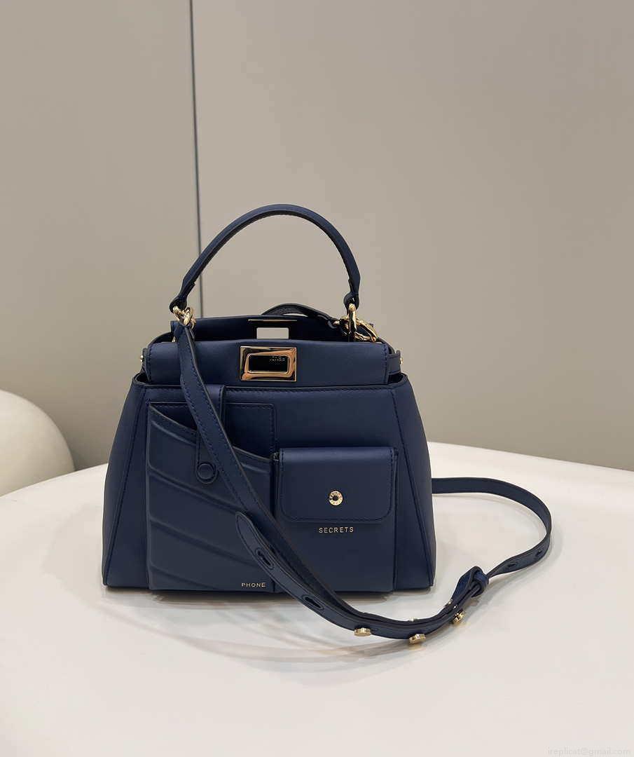 Fendi 8BN335 Peekaboo ISeeU Small Navy blue leather bag 2113s