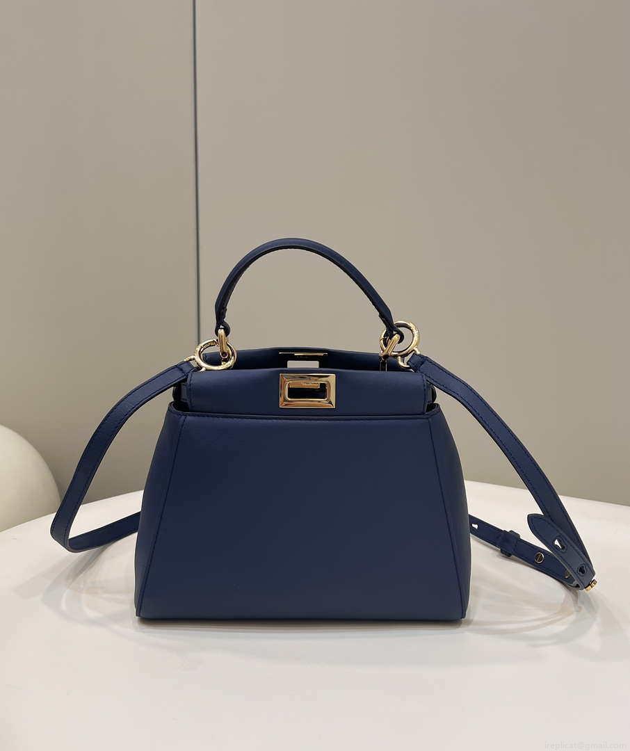 Fendi 8BN335 Peekaboo ISeeU Small Navy blue leather bag 2113s