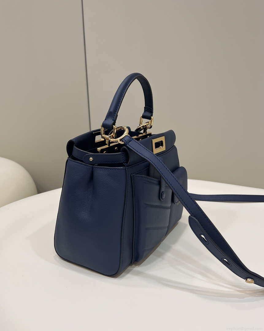 Fendi 8BN335 Peekaboo ISeeU Small Navy blue leather bag 2113s