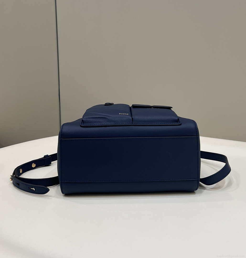 Fendi 8BN335 Peekaboo ISeeU Small Navy blue leather bag 2113s