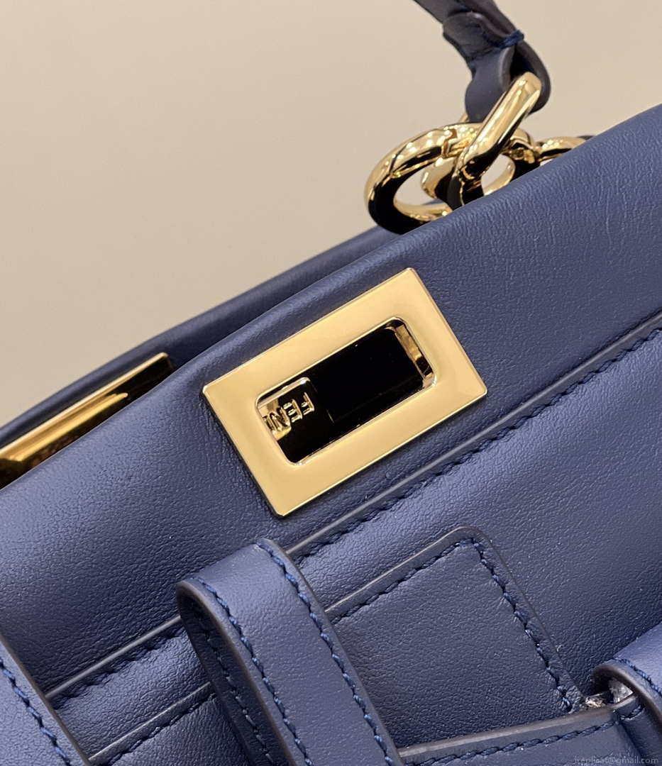 Fendi 8BN335 Peekaboo ISeeU Small Navy blue leather bag 2113s