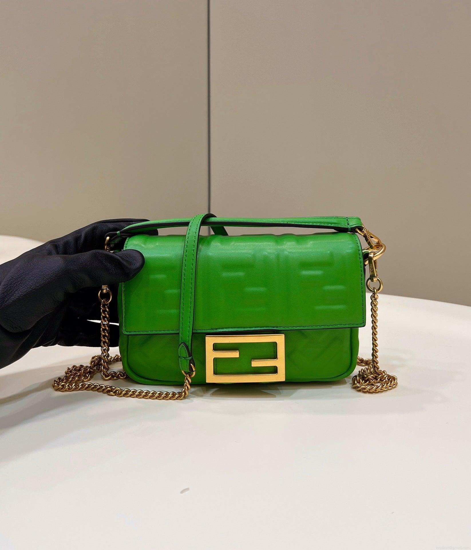 Fendi 8BS017 Baguette Mini Green leather 0135 bag