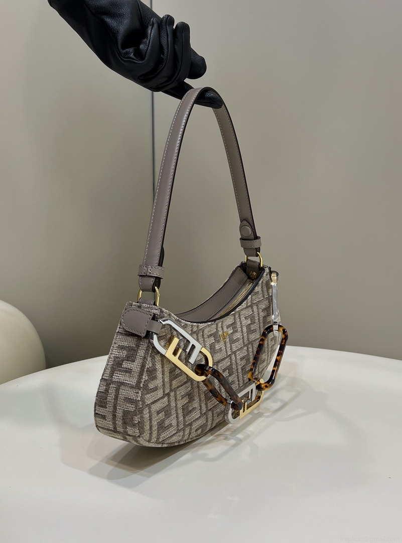 Fendi 8BS068 O’Lock Swing Gray and fox fur pouch 8573