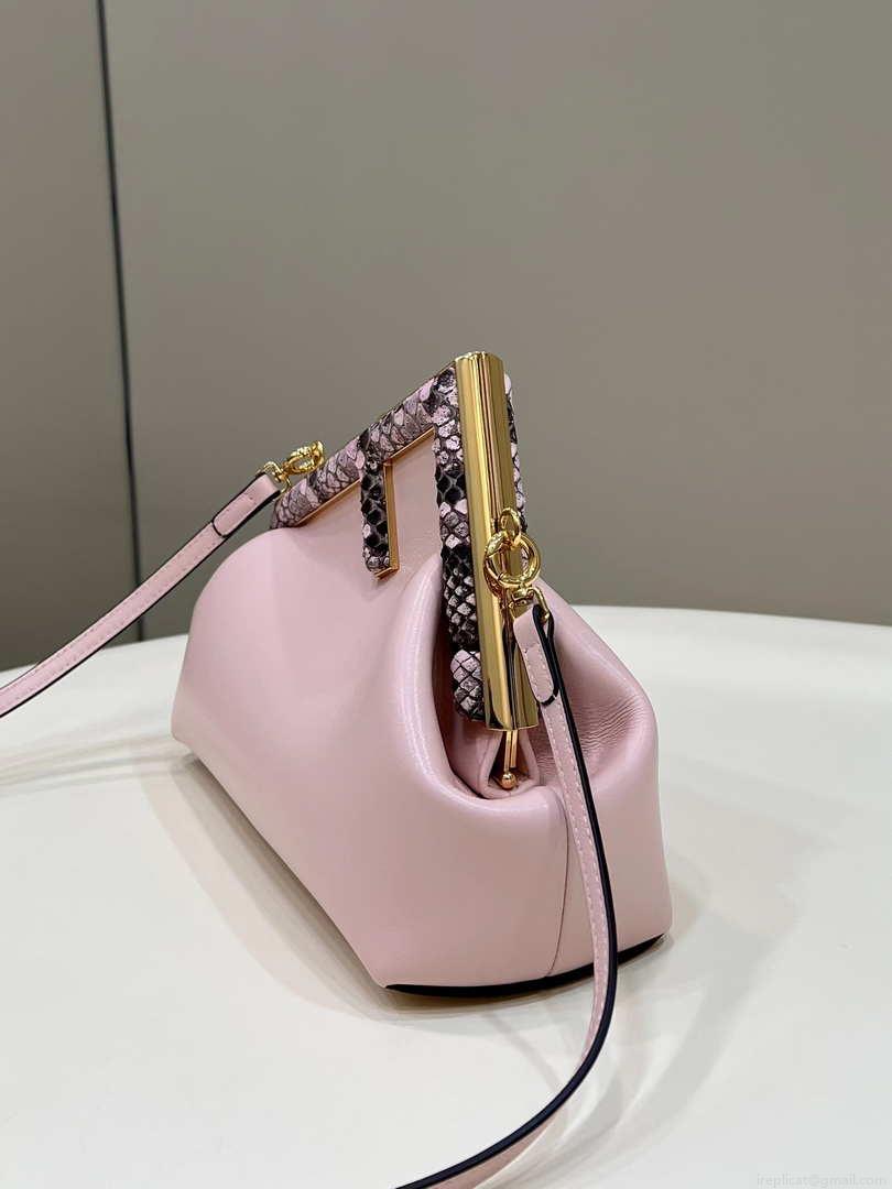 Fendi 8BP129 First Small Fuchsia leather and python leather bag 80043M Pink