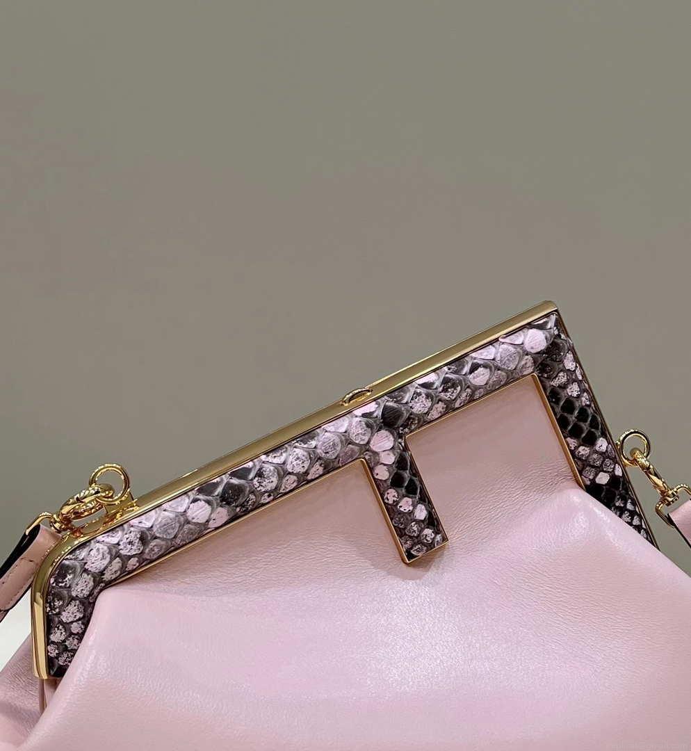 Fendi 8BP129 First Small Fuchsia leather and python leather bag 80043M Pink