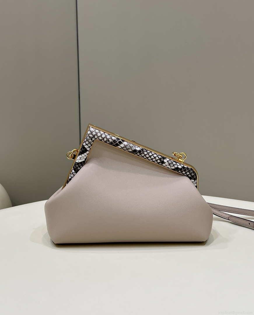 Fendi 8BP129 First Small Fuchsia leather and python leather bag 80043M Light Pink