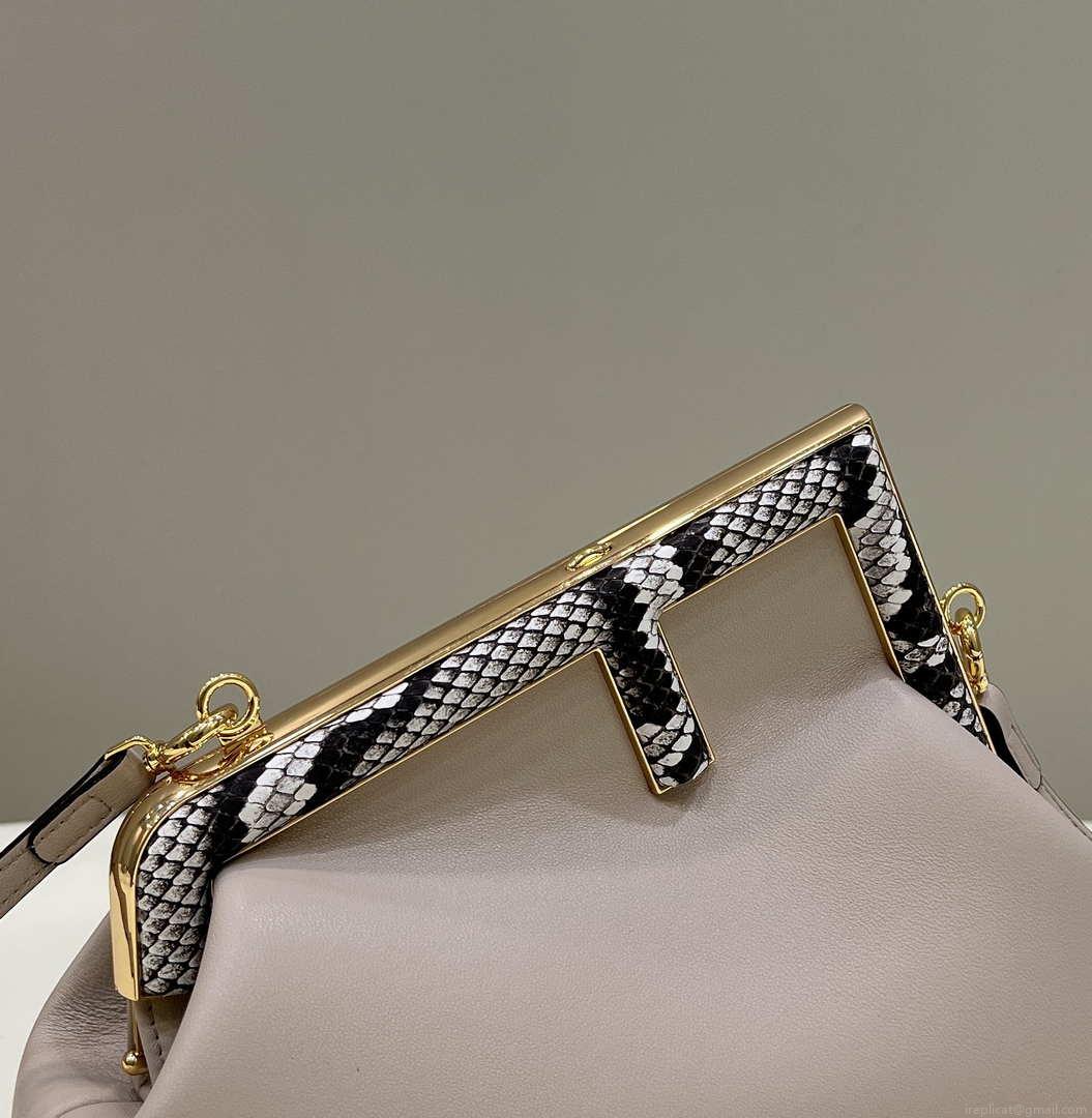 Fendi 8BP129 First Small Fuchsia leather and python leather bag 80043M Light Pink