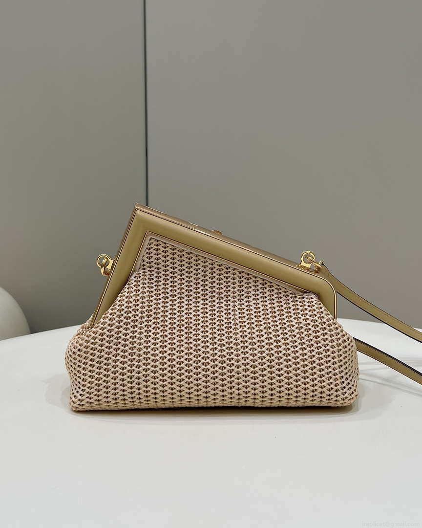 Fendi 8BP129 Fendi First Small Beige raffia macrame bag Apricot