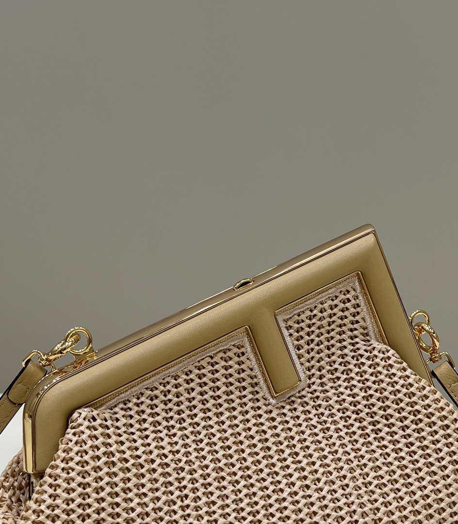 Fendi 8BP129 Fendi First Small Beige raffia macrame bag Apricot