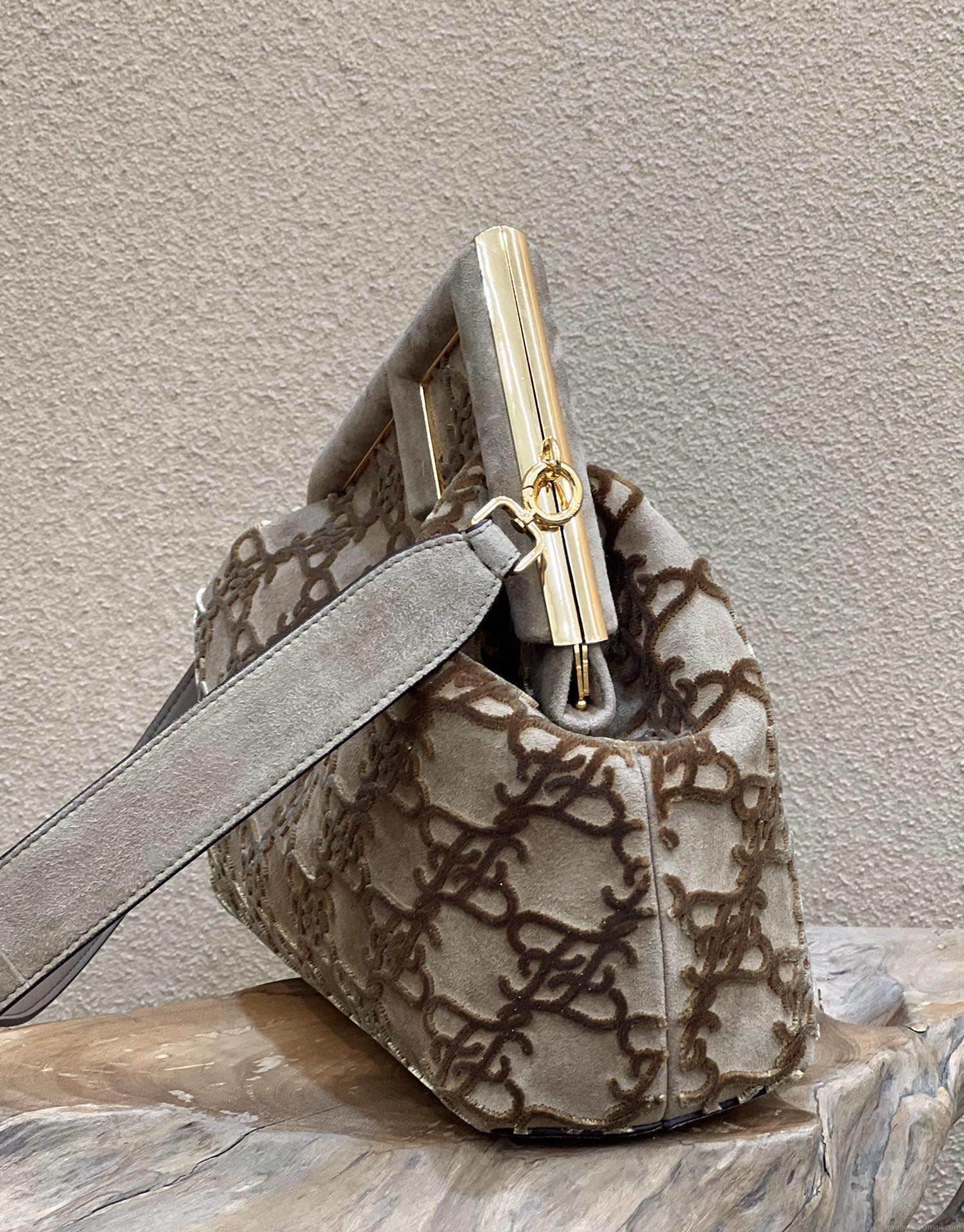 Fendi 8BP127 Fendi First Medium Khaki suede bag
