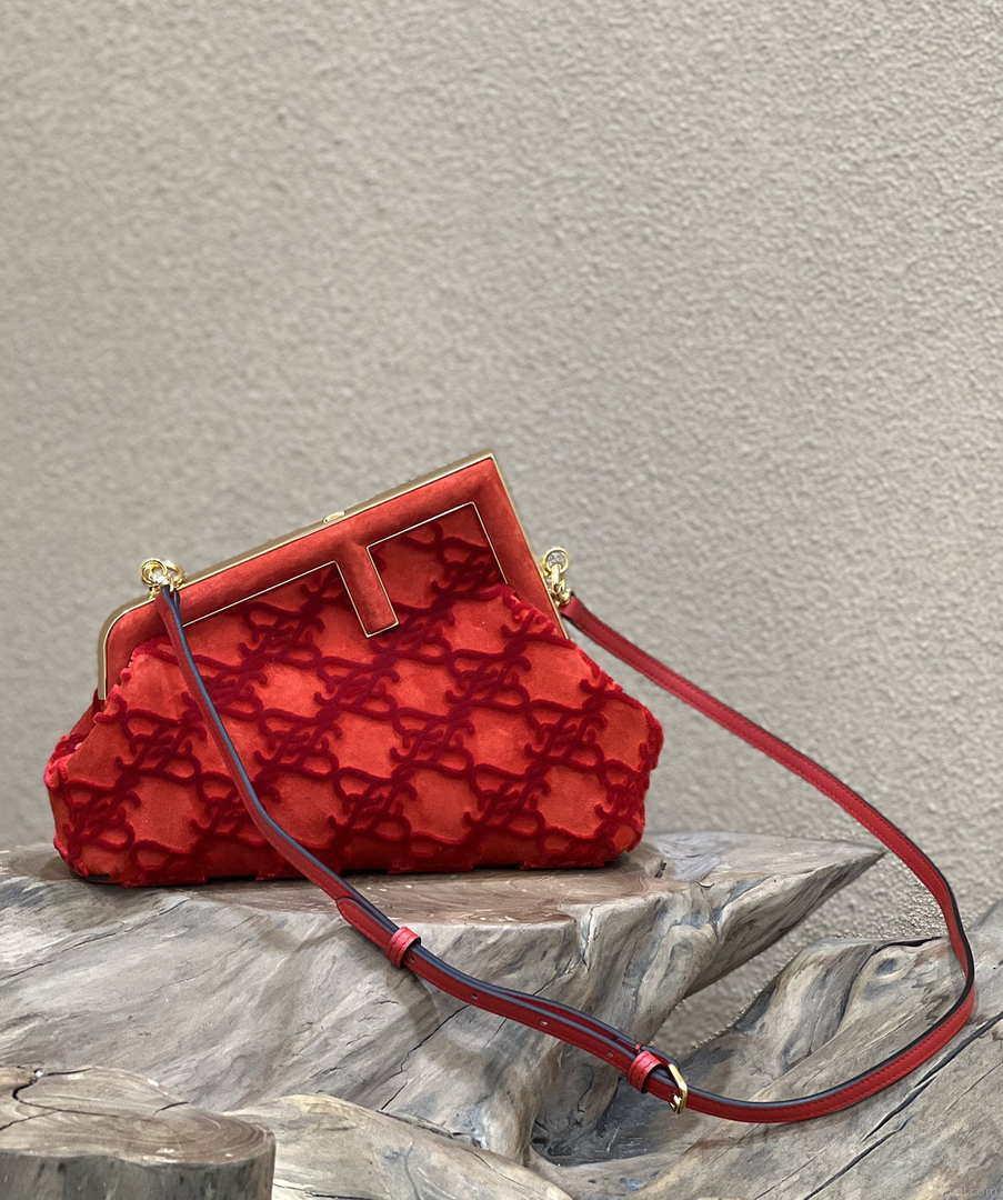 Fendi 8BP129 Fendi First Small Red suede bag