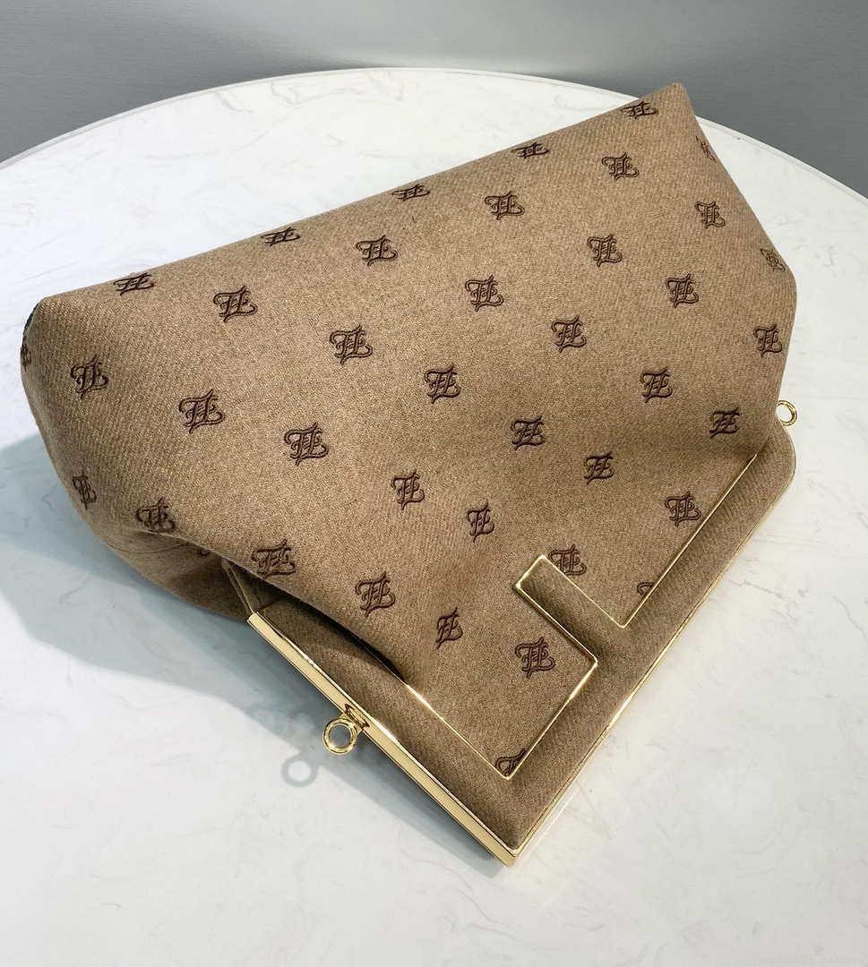 Fendi 8BP127 Fendi First Medium Beige flannel bag with embroidery