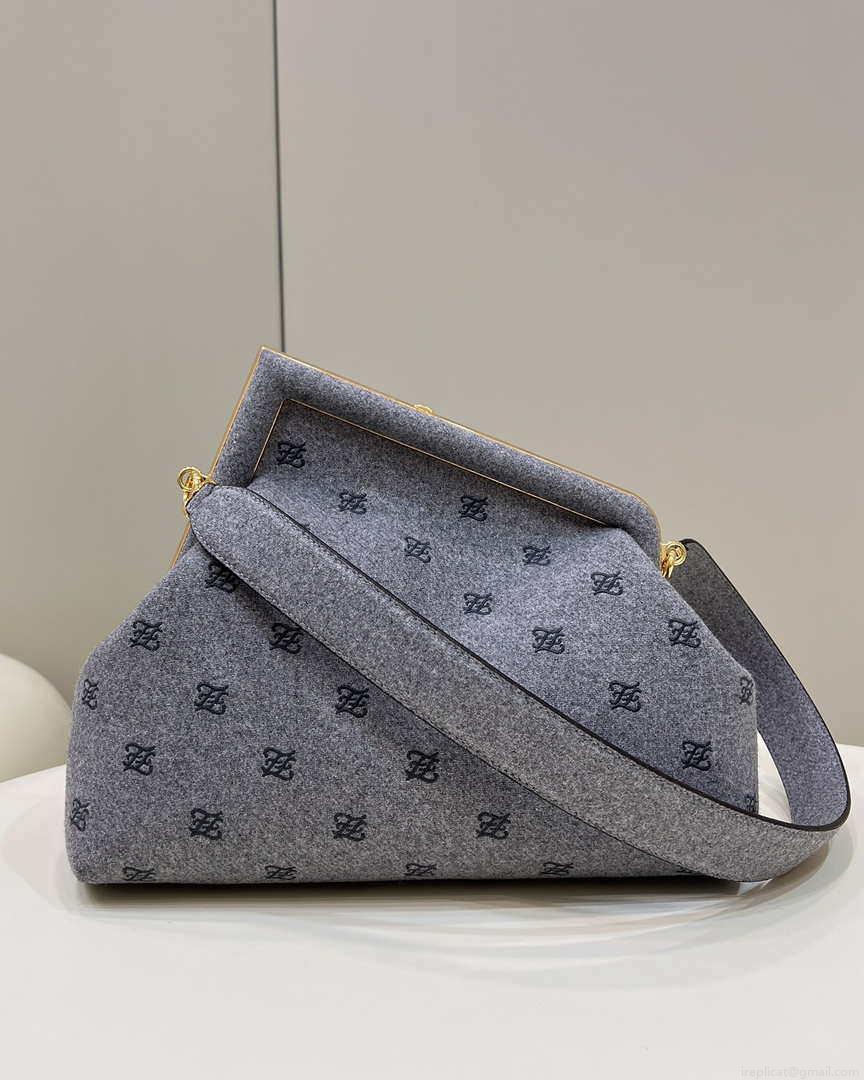 Fendi 8BP127 Fendi First Medium Gray flannel bag with embroidery