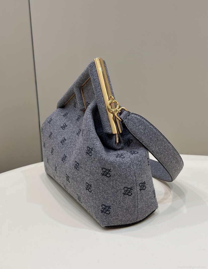 Fendi 8BP127 Fendi First Medium Gray flannel bag with embroidery