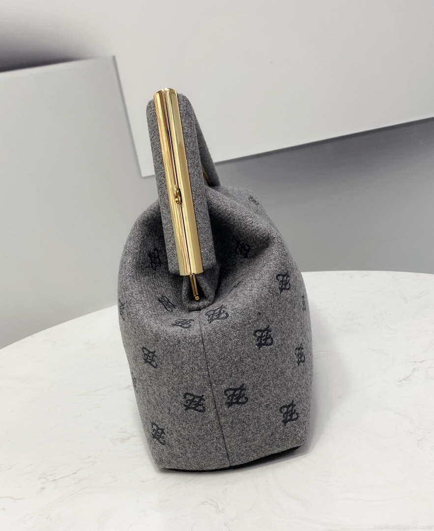 Fendi 8BP127 Fendi First Medium Light Gray flannel bag with embroidery