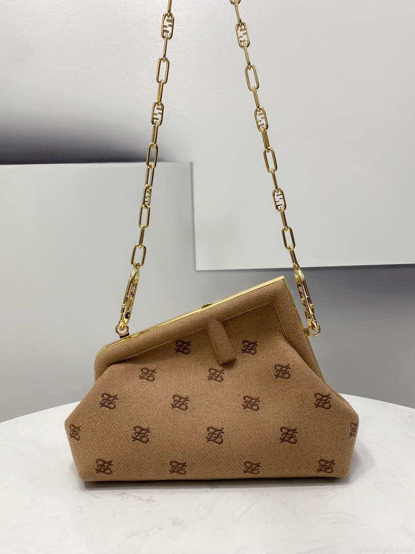 Fendi 8BP129 Fendi First Small Beige flannel bag with embroidery