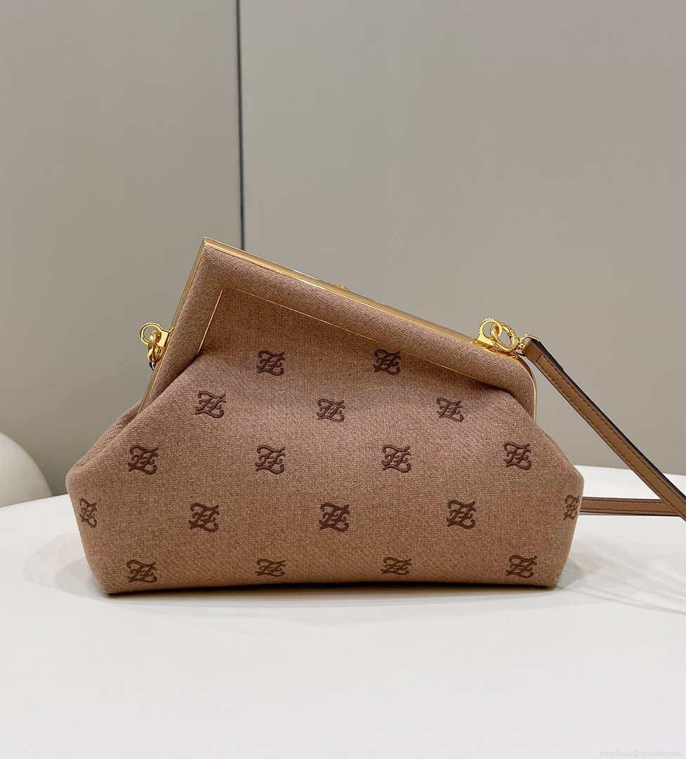 Fendi 8BP129 Fendi First Small Ligth Pink flannel bag with embroidery