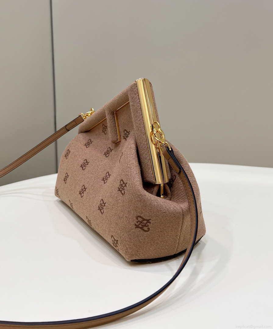 Fendi 8BP129 Fendi First Small Ligth Pink flannel bag with embroidery