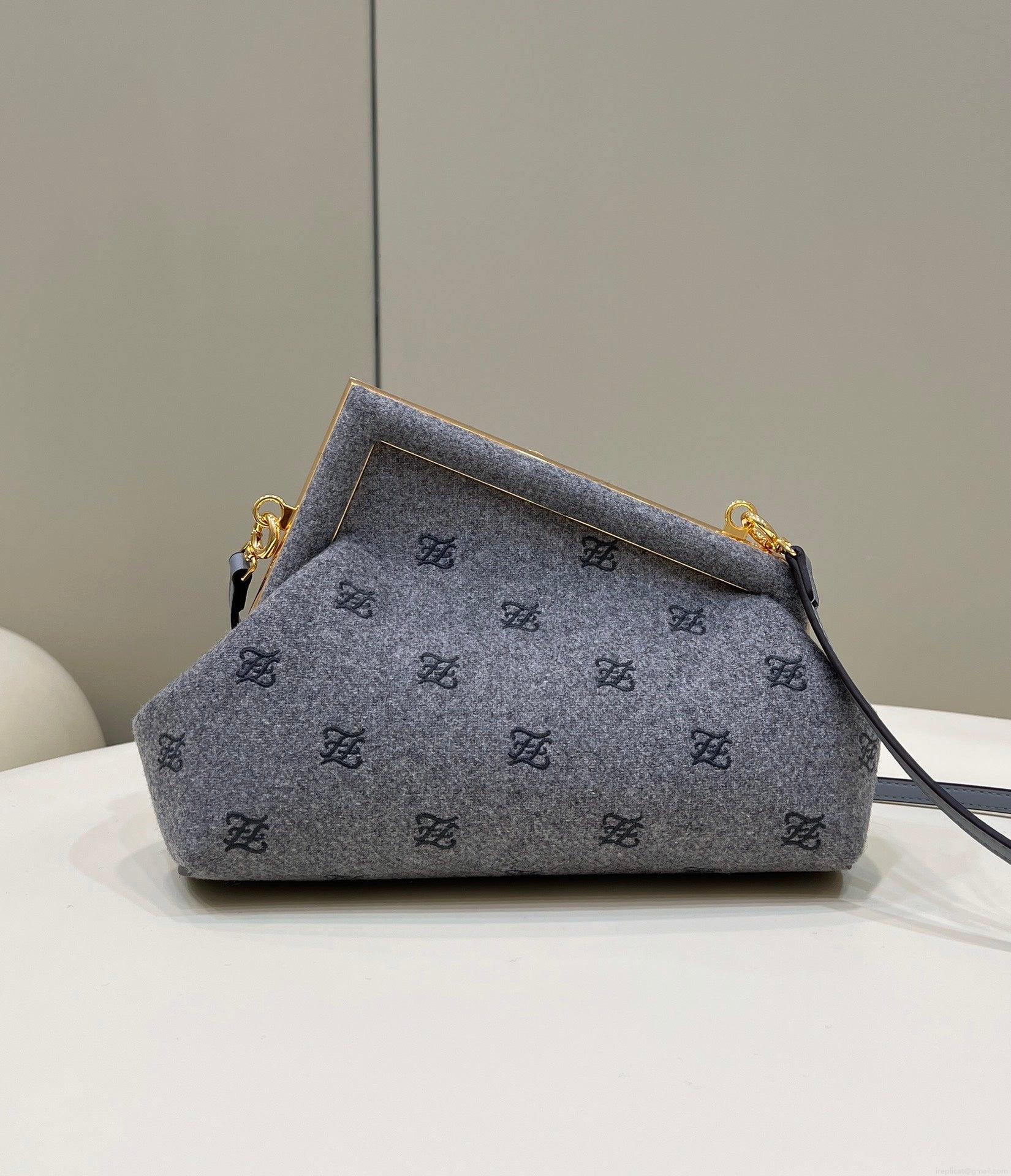 Fendi 8BP129 Fendi First Small Gray flannel bag with embroidery