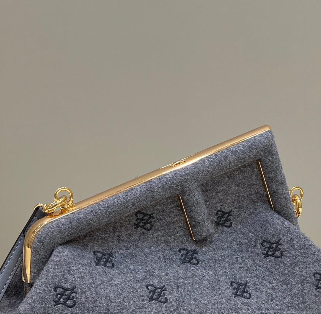 Fendi 8BP129 Fendi First Small Gray flannel bag with embroidery