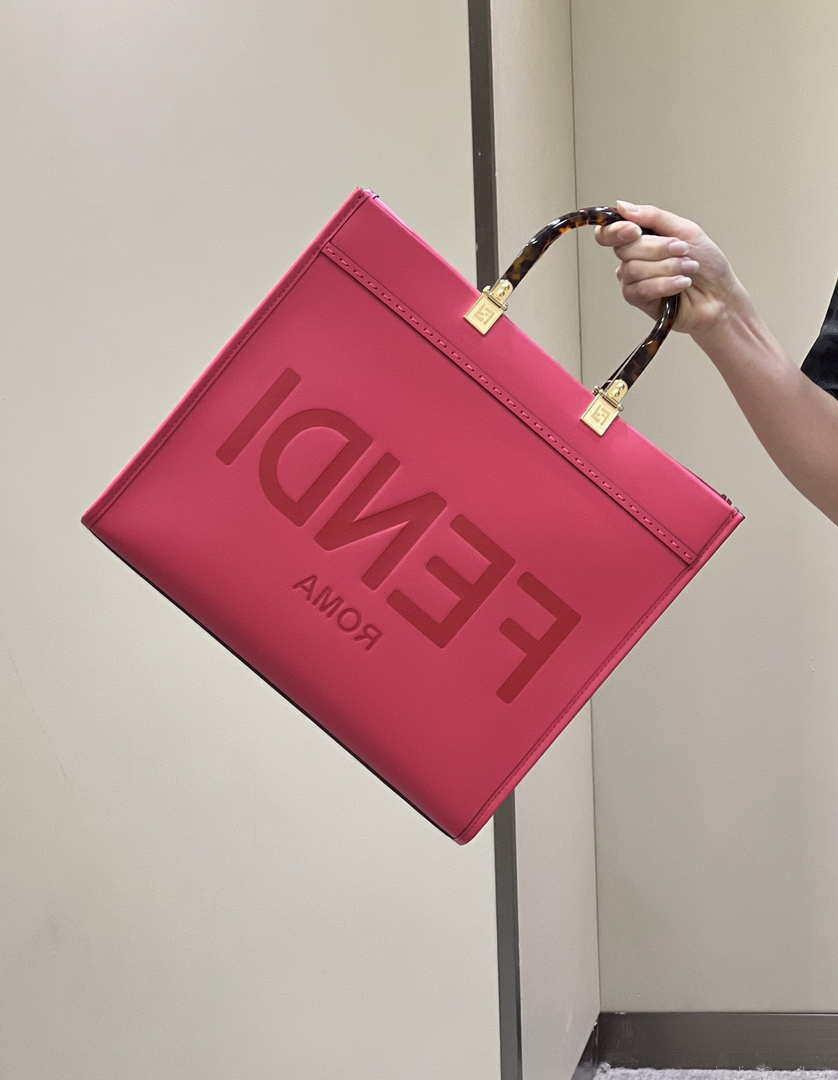 Fendi 8BH386 Sunshine Medium Bag Rose Red leather shopper 8266S
