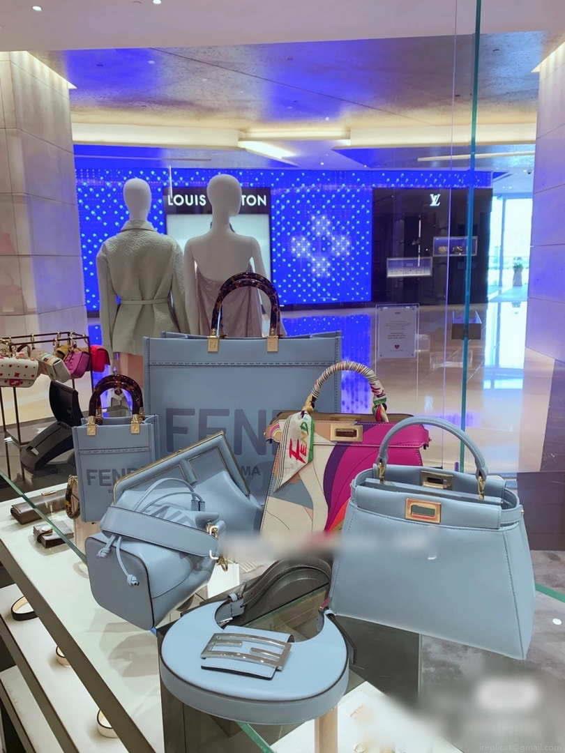 Fendi 8BN244 Peekaboo Iconic Mimi Blue Leather 8315 Bag
