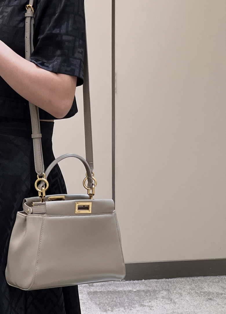 Fendi 8BN244 Peekaboo Iconic Mimi Gray Leather 8315 Bag