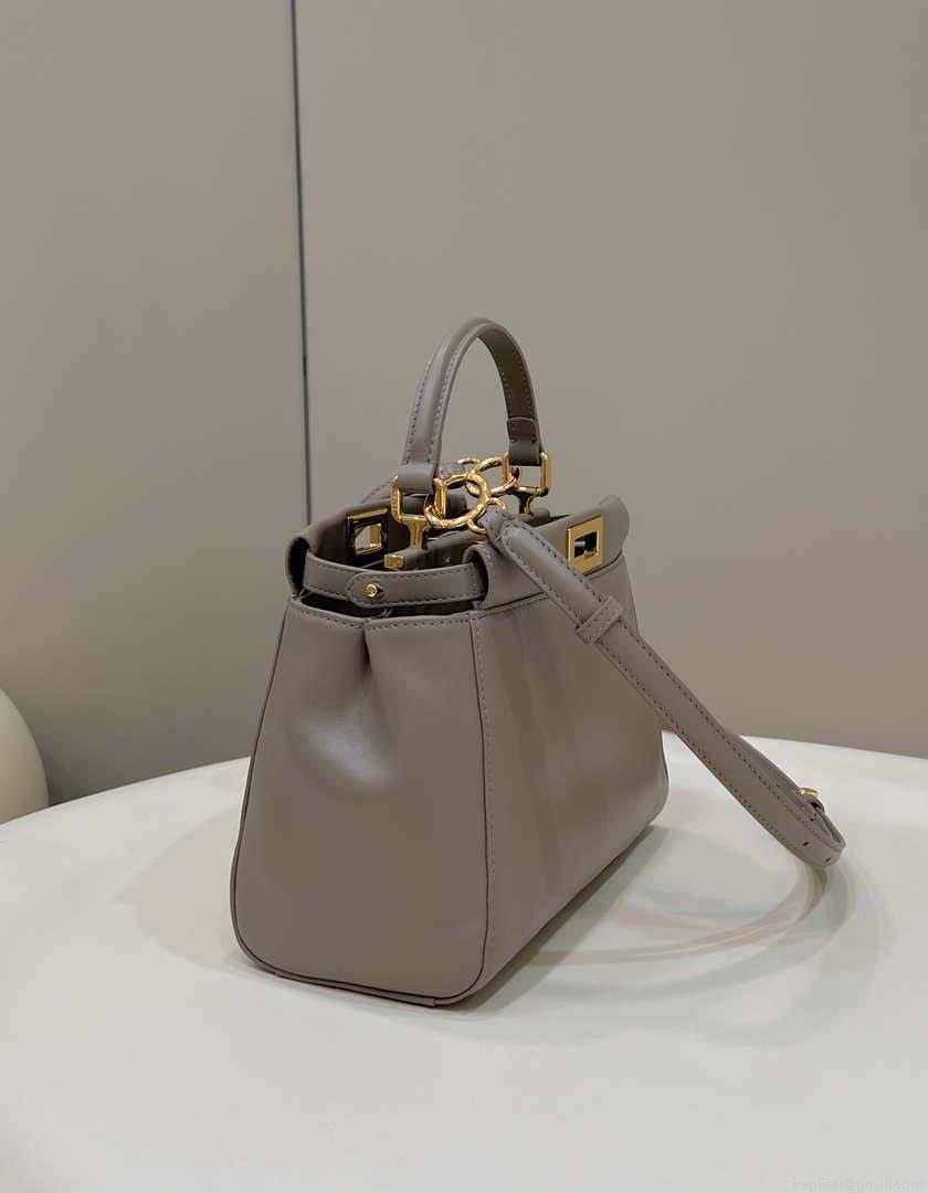 Fendi 8BN244 Peekaboo Iconic Mimi Gray Leather 8315 Bag