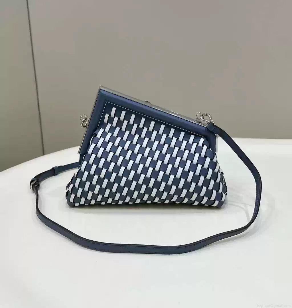 Fendi 8BP129 Fendi First Small White and blue woven leather bag