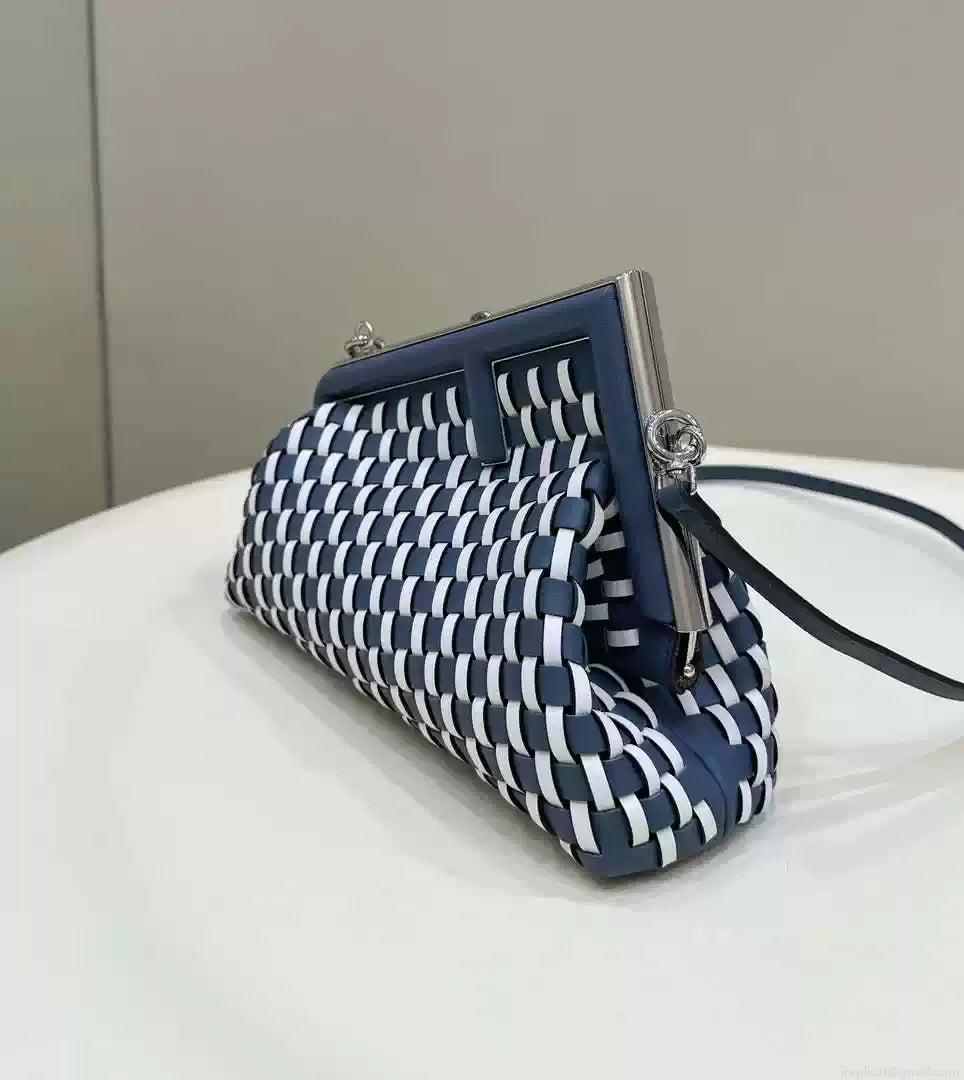 Fendi 8BP129 Fendi First Small White and blue woven leather bag
