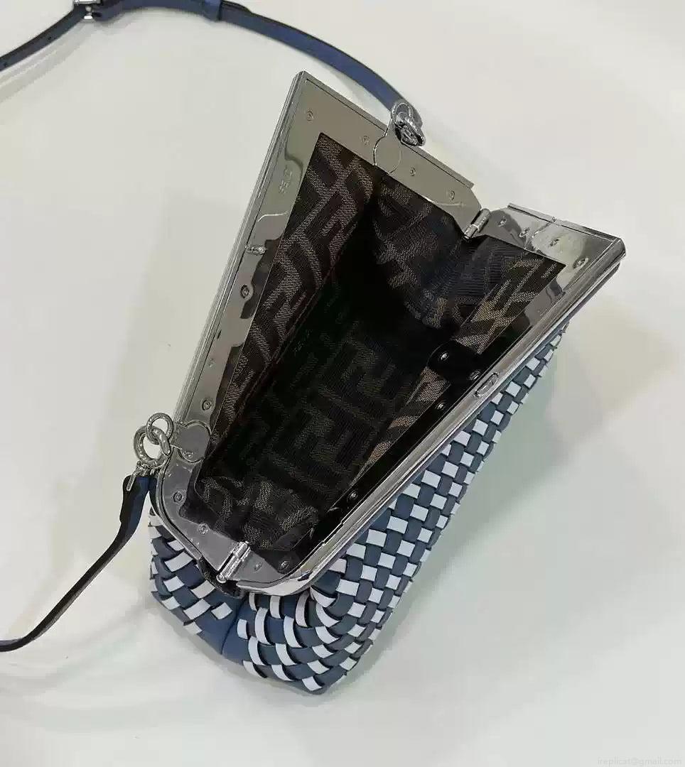 Fendi 8BP129 Fendi First Small White and blue woven leather bag