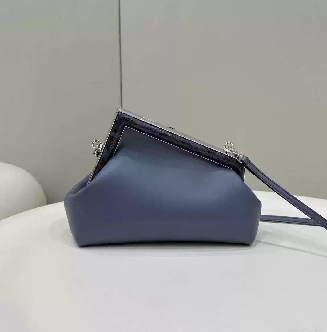 Fendi 8BP129 Fendi First Small Navy blue woven leather bag