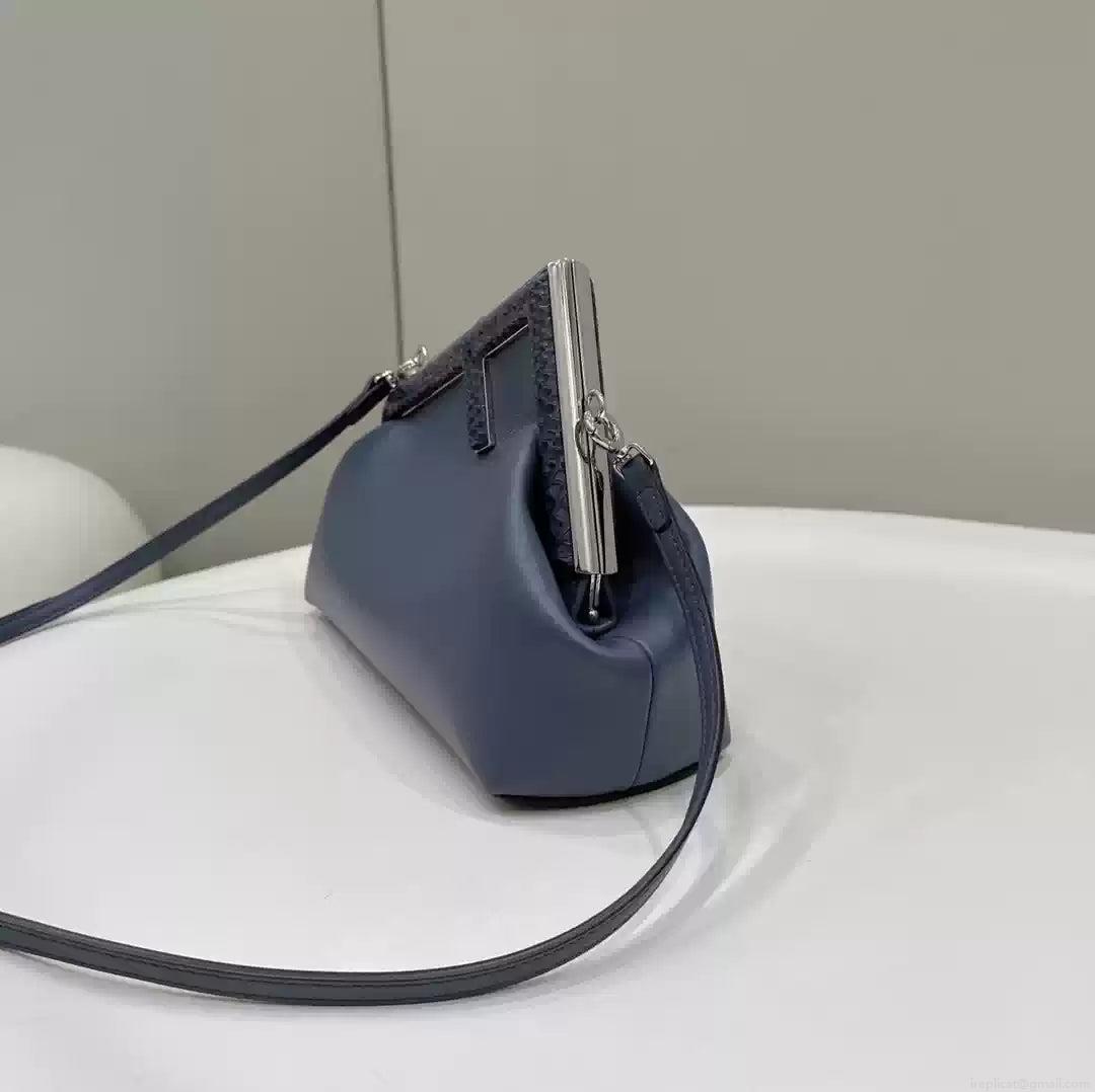 Fendi 8BP129 Fendi First Small Navy blue woven leather bag