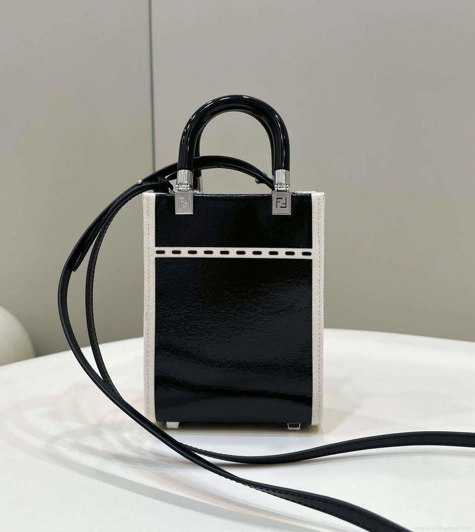 Fendi 8BS051 Mini Sunshine Shopper Black & White Leather Bag 8616S