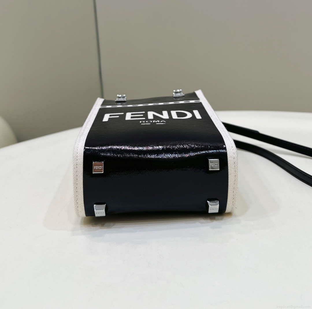 Fendi 8BS051 Mini Sunshine Shopper Black & White Leather Bag 8616S