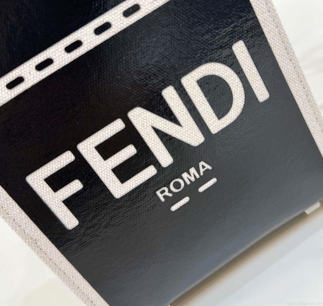 Fendi 8BS051 Mini Sunshine Shopper Black & White Leather Bag 8616S