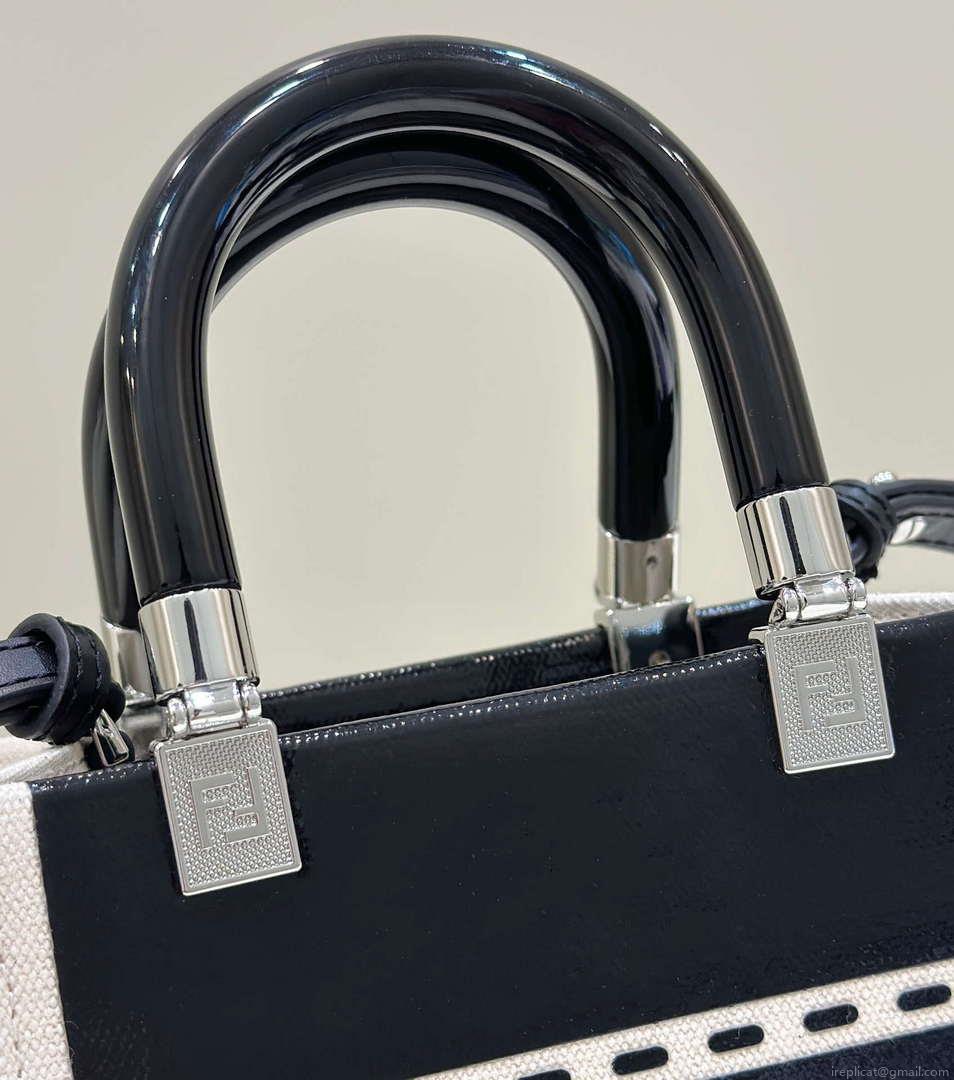 Fendi 8BS051 Mini Sunshine Shopper Black & White Leather Bag 8616S