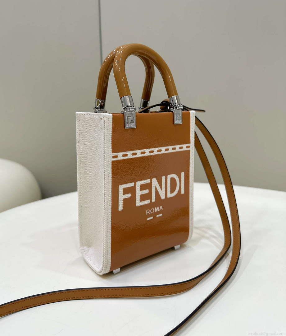 Fendi 8BS051 Mini Sunshine Shopper Brown & White Leather Bag 8616S