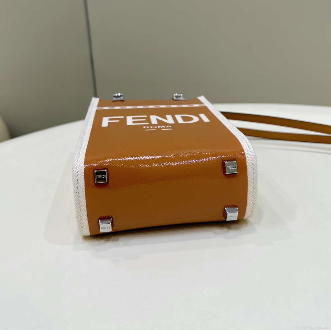 Fendi 8BS051 Mini Sunshine Shopper Brown & White Leather Bag 8616S