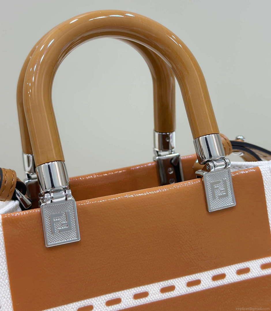 Fendi 8BS051 Mini Sunshine Shopper Brown & White Leather Bag 8616S