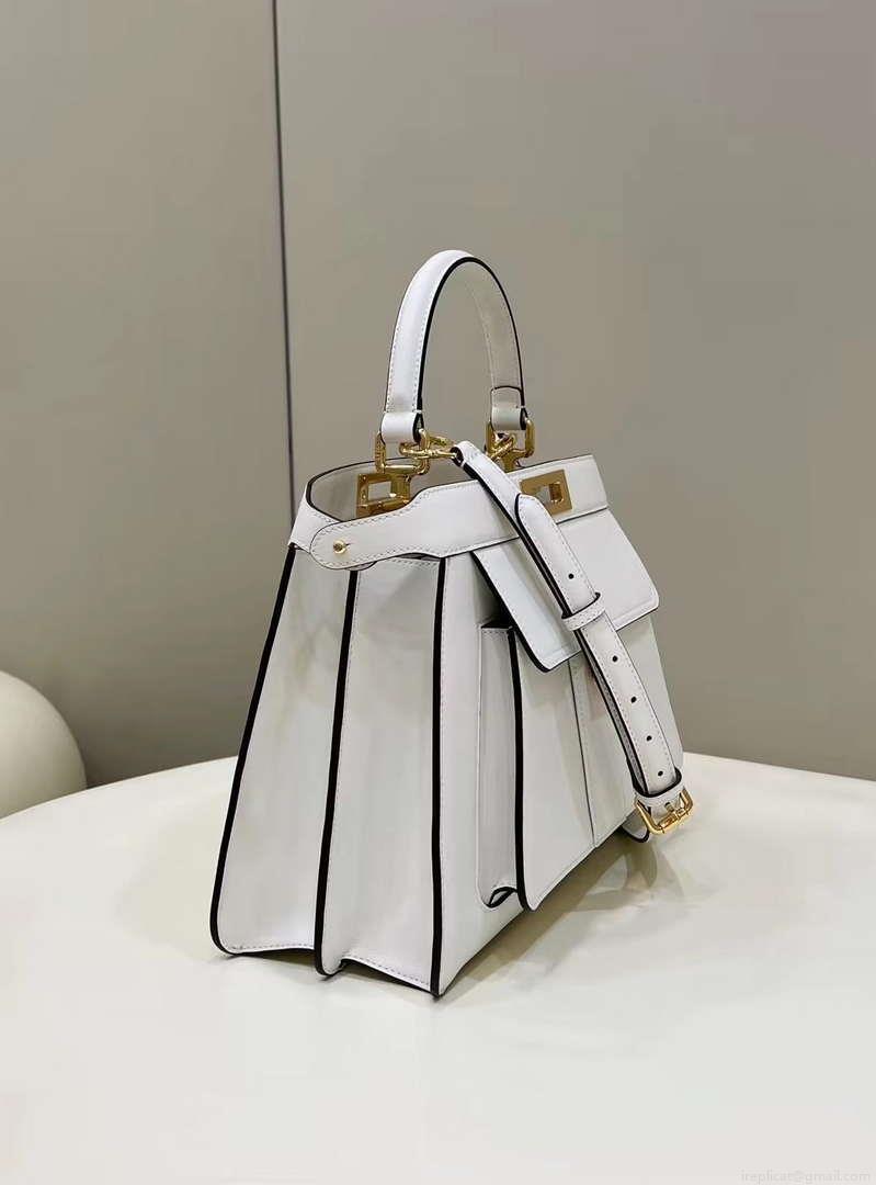 Fendi 8BN321 Peekaboo Iseeu Medium White Leather Bag 8596L