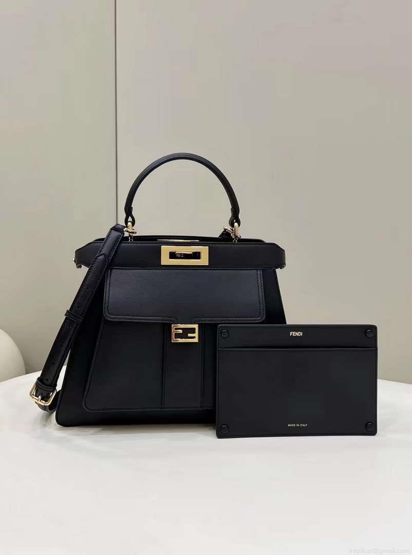 Fendi 8BN321 Peekaboo Iseeu Medium Black Leather Bag 8596L