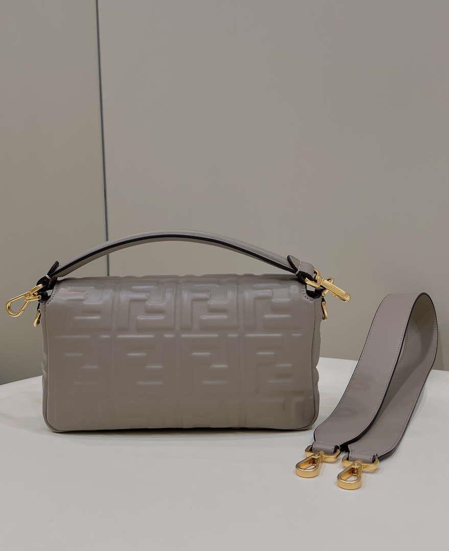 Fendi 8BR600 Baguette Medium Gray leather 0135M bag